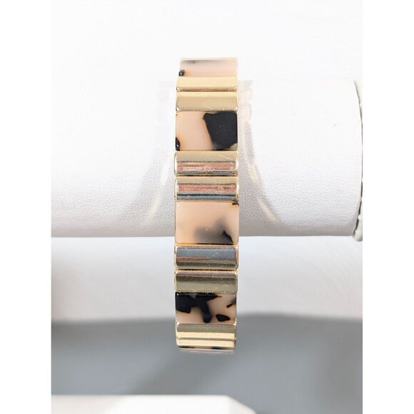 Nine West Faux Tortoise Gold Tone Stretch Bangle Bracelet 7 in - Picture 1 of 9